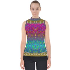 Signs Of Peace  In A Amazing Floral Gold Landscape Mock Neck Shell Top by pepitasart