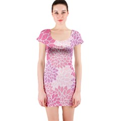 Happy Pink Flowers Short Sleeve Bodycon Dress by CashewDress