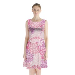 Happy Pink Flowers Sleeveless Waist Tie Chiffon Dress by CashewDress