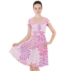 Happy Pink Flowers Cap Sleeve Midi Dress