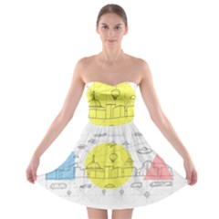 Urban City Skyline Sketch Strapless Bra Top Dress by Pakrebo