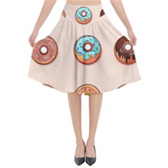 Donut Sweets Baking Food Tasty Flared Midi Skirt by Pakrebo