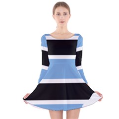 Botswana Flag Map Geography Long Sleeve Velvet Skater Dress by Sapixe