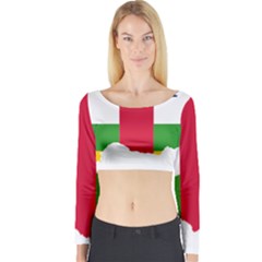 Central African Republic Flag Map Long Sleeve Crop Top by Sapixe