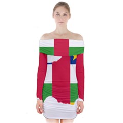 Central African Republic Flag Map Long Sleeve Off Shoulder Dress by Sapixe
