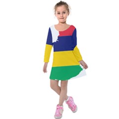 Mauritius Flag Map Geography Kids  Long Sleeve Velvet Dress by Sapixe