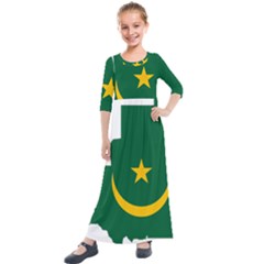 Mauritania Flag Map Geography Kids  Quarter Sleeve Maxi Dress by Sapixe