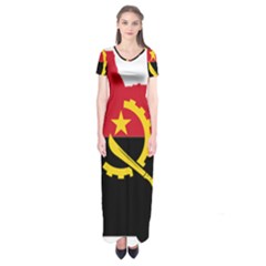 Angola Flag Map Geography Outline Short Sleeve Maxi Dress by Sapixe