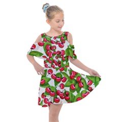 Cherry Leaf Fruit Summer Kids  Shoulder Cutout Chiffon Dress by Mariart