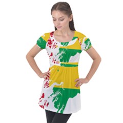 Guinea Bissau Flag Map Geography Puff Sleeve Tunic Top by Sapixe