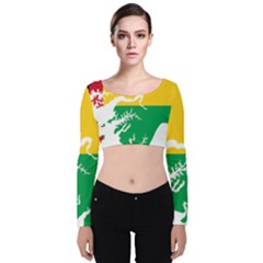 Guinea Bissau Flag Map Geography Velvet Long Sleeve Crop Top by Sapixe