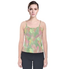 Watercolor Leaves Pattern Velvet Spaghetti Strap Top by Valentinaart