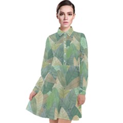 Watercolor Leaves Pattern Long Sleeve Chiffon Shirt Dress by Valentinaart