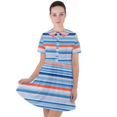 Blue And Coral Stripe 2 Short Sleeve Shoulder Cut Out Dress 