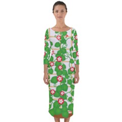 Flowering Vine Vine Ivy Flowers Quarter Sleeve Midi Bodycon Dress by Pakrebo