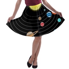 Solar System Planets Sun Space A-line Skater Skirt by Pakrebo