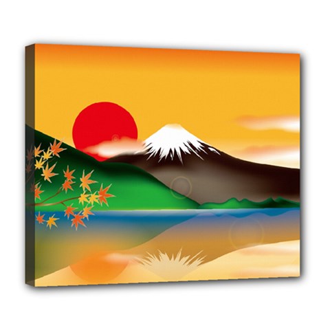 Mount Fuji Japan Lake Sun Sunset Deluxe Canvas 24  X 20  (stretched) by Pakrebo