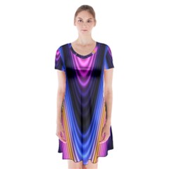 Wave Line Waveform Sound Purple Short Sleeve V-neck Flare Dress