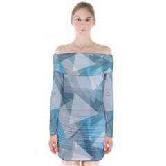 Triangle Blue Pattern Long Sleeve Off Shoulder Dress by HermanTelo