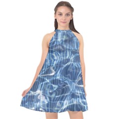 Abstract Blue Diving Fresh Halter Neckline Chiffon Dress  by HermanTelo