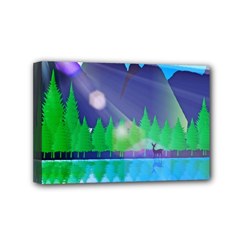 Forest Landscape Pine Trees Forest Mini Canvas 6  X 4  (stretched) by Pakrebo