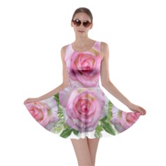 Roses Pink Flowers Perfume Leaves Skater Dress by Pakrebo