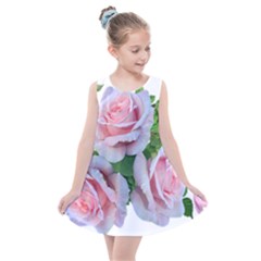 Roses Pink Flowers Leaves Kids  Summer Dress by Pakrebo