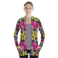 Squares Pattern                                 Women s Open Front Pockets Cardigan by LalyLauraFLM