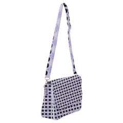 Black Flower  On Purple White Pattern Shoulder Bag With Back Zipper by BrightVibesDesign