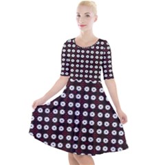 White Flower Pattern On Pink Black Quarter Sleeve A-line Dress by BrightVibesDesign