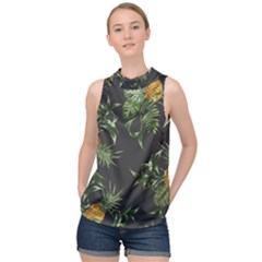 Pineapples Pattern High Neck Satin Top by Sobalvarro