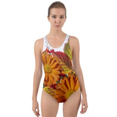 Flowers Arrangement Autumn Daisies Cut-out Back One Piece Swimsuit by Simbadda