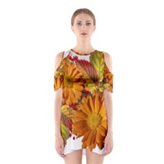 Flowers Arrangement Autumn Daisies Shoulder Cutout One Piece Dress by Simbadda