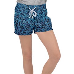 Neon Abstract Surface Texture Blue Women s Velour Lounge Shorts by HermanTelo