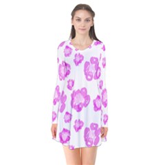 Pink Flower Long Sleeve V-neck Flare Dress by scharamo