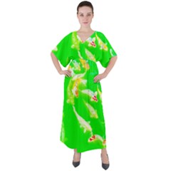 Koi Carp Scape V-neck Boho Style Maxi Dress by essentialimage