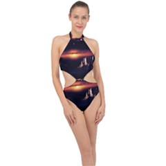 Space Star Galaxies Universe Halter Side Cut Swimsuit by Simbadda