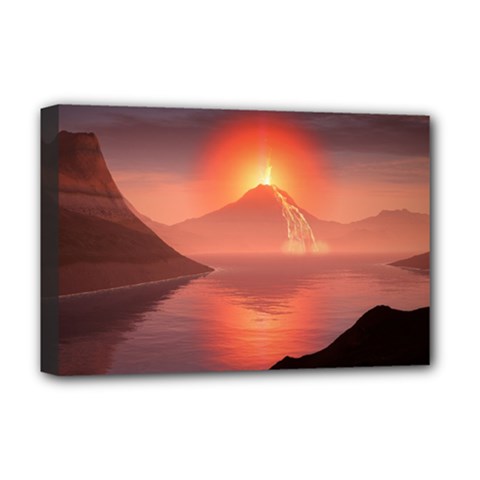 Volcano Lava Landscape Glow Lake Deluxe Canvas 18  X 12  (stretched) by Simbadda