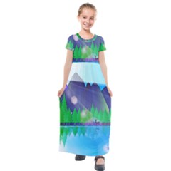 Forest Landscape Pine Trees Forest Kids  Short Sleeve Maxi Dress by Simbadda