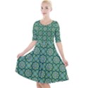 Green Abstract Geometry Pattern Quarter Sleeve A-Line Dress View1