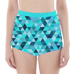 Teal Triangles Pattern High-waisted Bikini Bottoms by LoolyElzayat