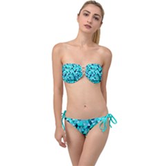 Teal Triangles Pattern Twist Bandeau Bikini Set by LoolyElzayat