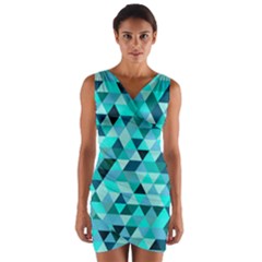 Teal Triangles Pattern Wrap Front Bodycon Dress by LoolyElzayat