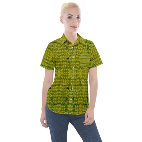 Flowers In Yellow For Love Of The Decorative Women s Short Sleeve Pocket Shirt by pepitasart