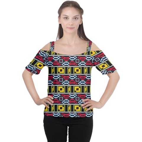 Rectangles And Other Shapes Pattern                                    Women s Cutout Shoulder Tee by LalyLauraFLM