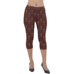 Nerdy 60s  Girl Pattern Red Lightweight Velour Capri Leggings  by snowwhitegirl