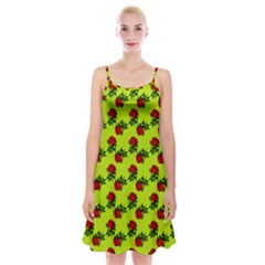 Red Roses Lime Green Spaghetti Strap Velvet Dress by snowwhitegirl