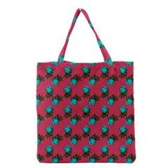 Blue Roses Pink Grocery Tote Bag by snowwhitegirl
