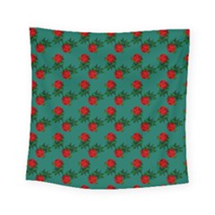 Red Roses Teal Green Square Tapestry (small) by snowwhitegirl