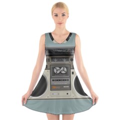 Radio Cassette Speaker Sound Audio V-neck Sleeveless Dress by Simbadda